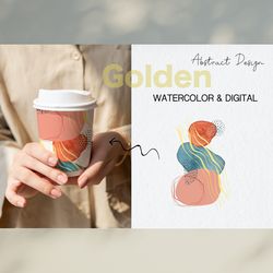 watercolor printable abstract art clipart / modern abstract wall art / golden brushes / abstract design / png