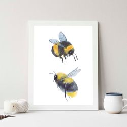 Watercolor clipart. Bee postcard. Bumble bee clipart. Watercolor clipart. Postcards, scrapbooking. Bumble bee art