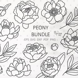 Peony Svg bundle Flower garden svg hand drawn peony plant flowers svg Floral Botanical Peony clip art wedding Peonies