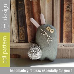 stuffed grey bunny sewing pattern pdf, rag doll tutorial, stuffed animal pattern, cloth animal diy