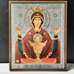 Mother of God of the Inexhaustible Chalice | Gold and Silver Foiled Mounted on Wood  | Size: 5 1/4" x 4 1/2"