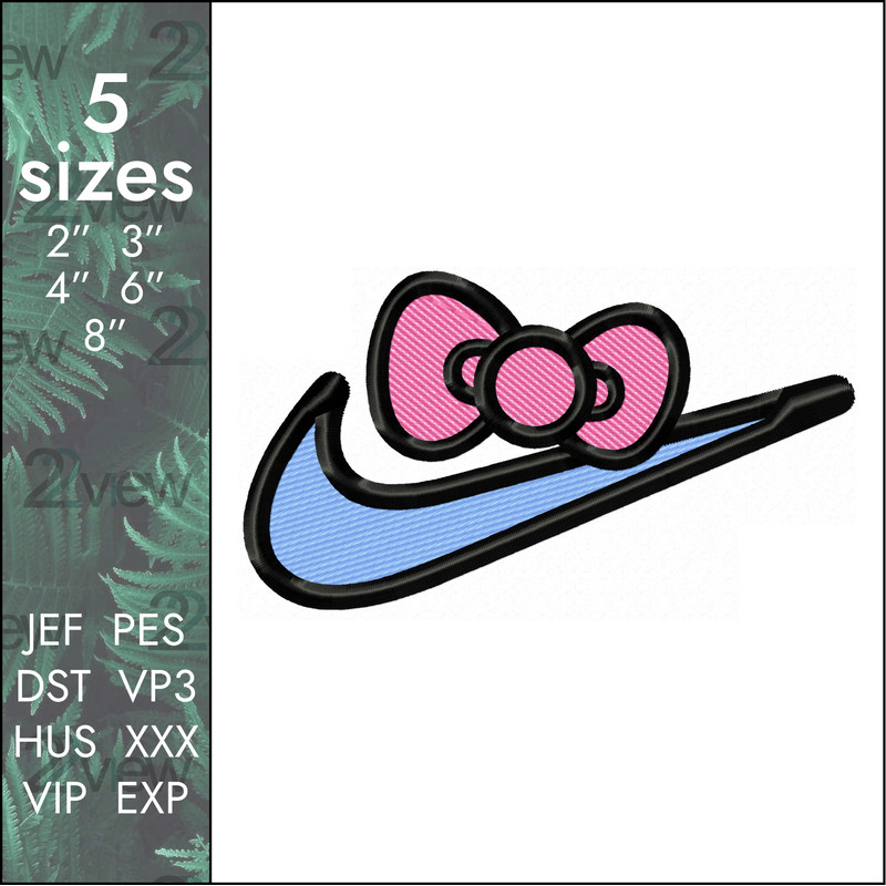 nike swoosh hello kitty bow machine embroidery design