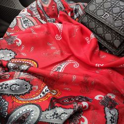 Paisley scarf, square scarf red