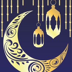 Crescent moon with arabic lantern