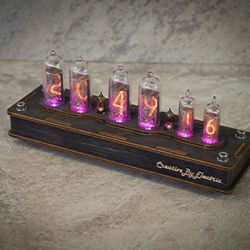 Nixie Tube Clock Case IN-14/16 6-tubes Table Watch Vintage Gift  Home Decor  Backlight is Purple