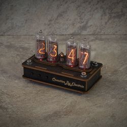 Nixie Tube Clock Case IN-14 4-tubes Table Watch Vintage Gift  Home Decor  Backlight is Red