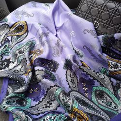Square purple scarf, paisley scarf