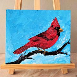 Red cardinal wall art, Textured acrylic painting, Bird painting framed art, Discount wall art