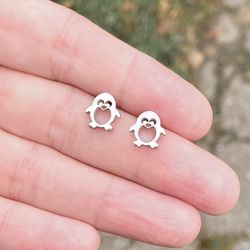 penguin stud earrings, stainless steel jewelry