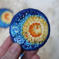 starry night brooch embroidered brooch starry night van gogh hand embroidery