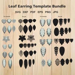 Earrings SVG Bundle, Leaf Earring Templates For Laser Cutting, Cricut, Silhouette Studio, Leaf Earring SVG Cut Files
