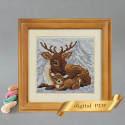 Christmas reindeers pattern pdf cross stitch, Easy embroidery DIY
