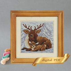 christmas reindeers pattern pdf cross stitch, easy embroidery diy