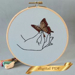 Brown butterfly pattern pdf embroidery, Easy embroidery DIY