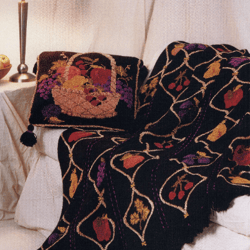 Digital | Vintage Knitting Pattern Abbondanza Afghan and Fruit Basket Pillow | Country Home Decor | ENGLISH PDF TEMPLATE