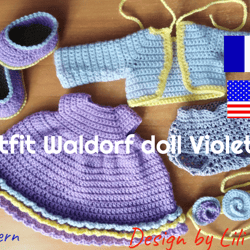 Outfit Waldorf doll Violetta, Charming cute clothes for 14 inch dolls, digital pattern is written in English and French