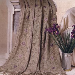 Digital | Vintage Knitting Pattern Diamond Lace Floral Afghan | Country Home Decor | ENGLISH PDF TEMPLATE
