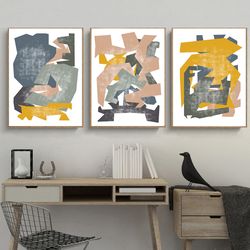 abstract art concept poster yellow gray wall art instant download set of 3 prints modern artwork triptych large prints