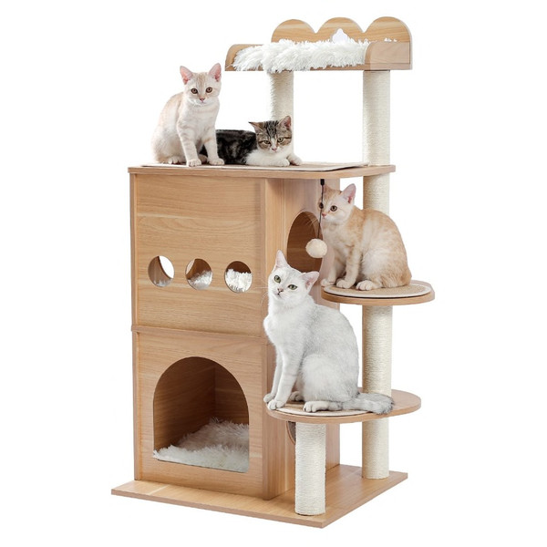 four-cats-in-the-wood-cat-tower