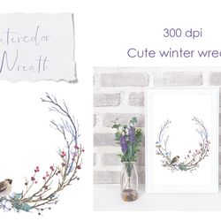 Winter WreathPng. Watercolor Wedding christmas Wreath png. Watercolor Wedding Greenery Wreath Clipart. Floral wreath