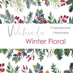 Watercolor winter wreath Holiday png. Watercolor Hand drawn christmas clipart with with spruce branches, berries, amelia