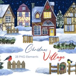 Watercolor-holiday-clipart-Winter-cottage-png-Scrapbook-Winter-wonderland-clipart-is-unique-winter decor-invitations