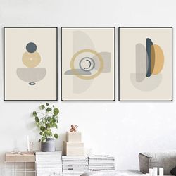 Abstract Shapes Art Gray Yellow Wall Art Instant Download Set Of 3 Prints Large Prints Geometric Poster Modern Triptych