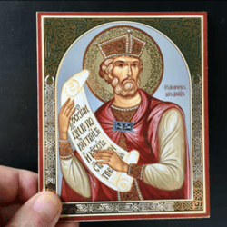 Saint David the Prophet | Lithography icon print on Wood | Size: 5 1/4" x 4 1/2"