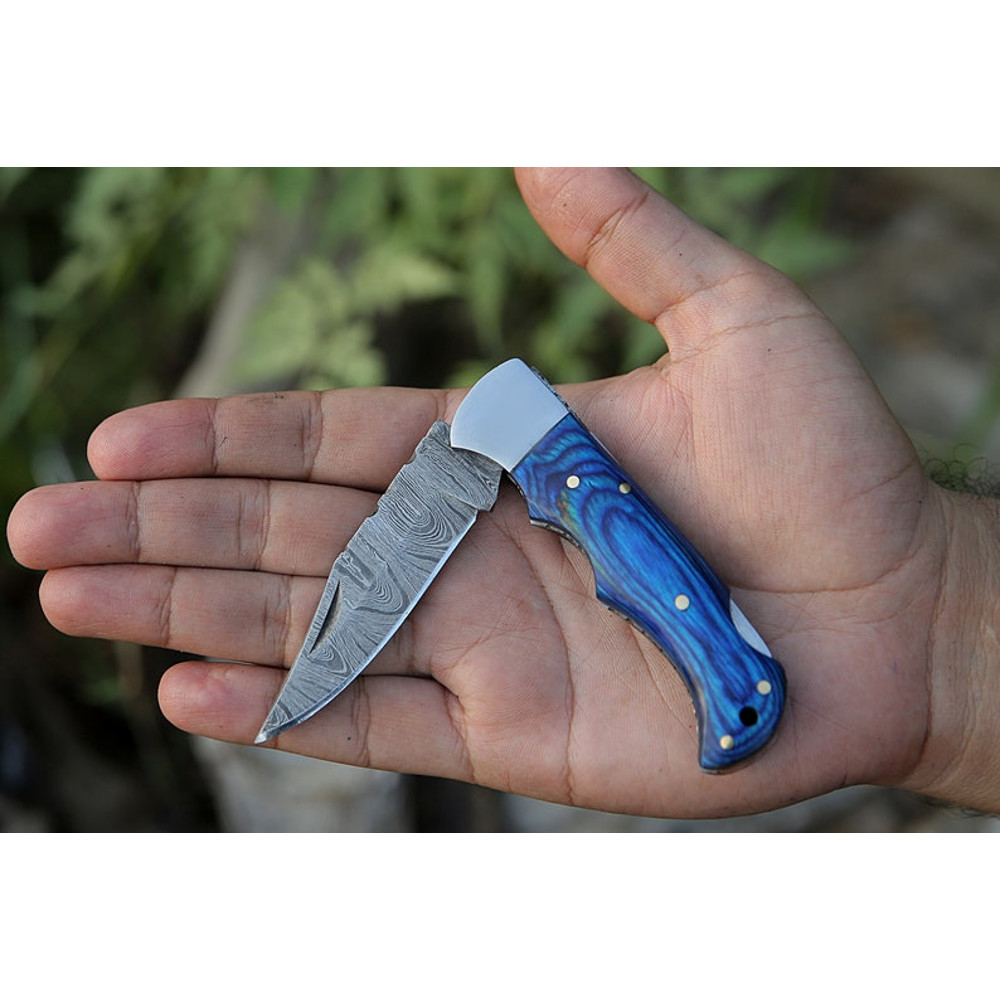 Handmade Damascus Pocket Knife Rose Wood Handle Birthday Gift Folding Knife Groomsmen Gift Anniversary Wedding Personalized Gift for Men (3).jpg
