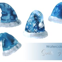 santa-hats-illustartion-postcard-christmas-winter-drawn-watercolor-christmas-clipart-santa-hats-png-holiday-art.