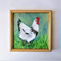 Chicken bird painting acrylic texture, Bird wall art framed, Impasto style painting, Bird painting for sale