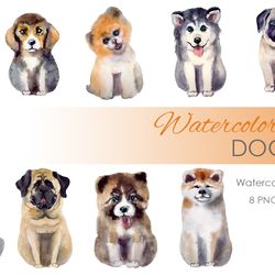 Watercolor Clipart. Dog clipart. Watercolor cute dog clipart. Use for a drawn artwork to make your own unique postcards