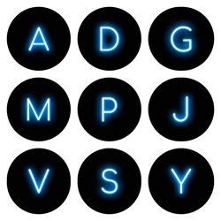 26  english alphabet instagram highlight covers.  Blue neon letters social media icons. Instagram highlight story
