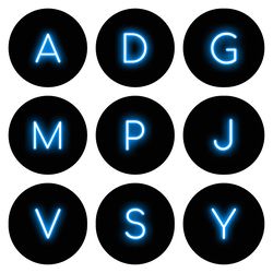 26  english alphabet instagram highlight covers.  blue neon letters social media icons. instagram highlight story