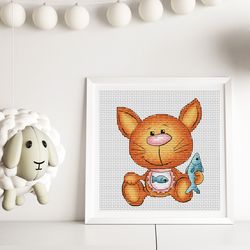 Kitten cross stitch pattern PDF, cute cat cross stitch, animal cross stitch, ginger cat, nursery cross stitch pattern