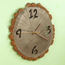 natural wood clock, tree slice clock, wood slice art, decorative wall clock, log slices, little man acorn