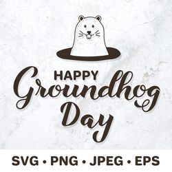 happy groundhog day lettering. cute marmot