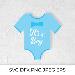 Its a boy on baby onesie. Baby Shower SVG