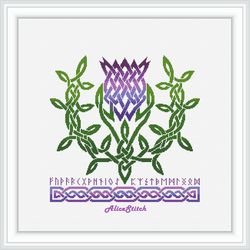 Cross stitch pattern Thistle celtic knot runes ornament flower Scotland Scandinavia pillow counted crossstitch patterns