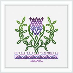 cross stitch pattern thistle celtic knot runes ornament flower scotland scandinavia pillow counted crossstitch patterns