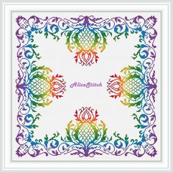 cross stitch pattern panel thistle flower rainbow ornament scotland scandinavia napkin pillow counted pattern pdf