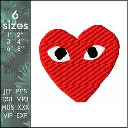 Comme des Garcons Embroidery Design, heart eyes fashion logo, 6 sizes