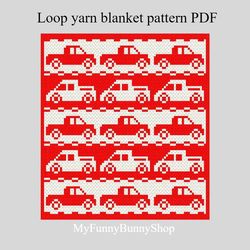 Loop yarn finger knitted Boys Trucks blanket pattern PDF Download