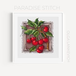 Cherries cross stitch pattern PDF and Saga