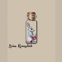 A tangle of warmth cross stitch pattern, Hare in bottle cross stitch pattern, jar cross stitch pattern, winter