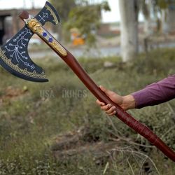 god of war - kratos leviathan axe, carbon steel tomahawk gift, scandinavian axe, axe, norse axe, celtic axe, battle axe,