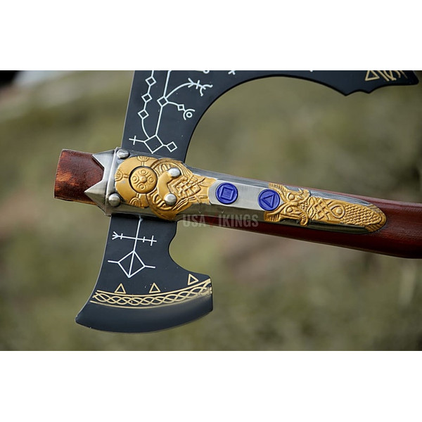 God of war - Kratos Leviathan Axe, carbon steel tomahawk gift, Scandinavian axe, axe, Norse axe, Celtic axe, battle axe, gift for him (4).jpg