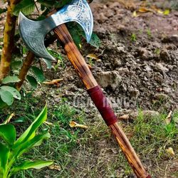 viking battle axe, hunting axe, stylish medieval carbon steel head double sided axe, gift for her, unique viking axe