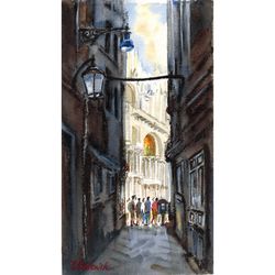 Venice cityscape. Original watercolor painting 11x6''
