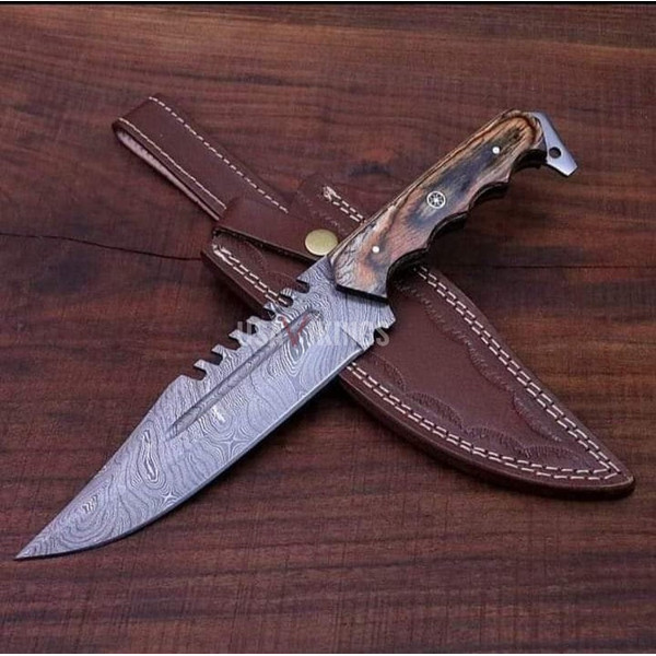 Custom Handmade Damascus Bowie Knife with FREE Leather Sheath, hand forged knife, cute knife, personalised knife,.jpg
